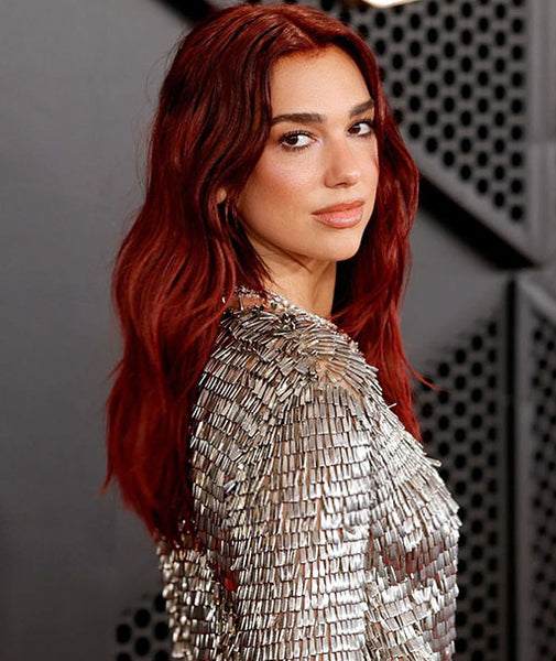 Dua Lipa's red mermaid waves hairstyle