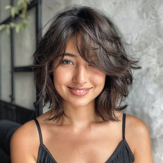 Layered Wavy Bob with Bangs