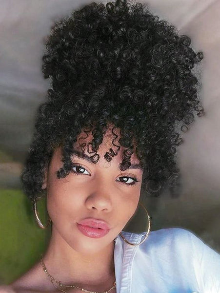 afro puff with bangs