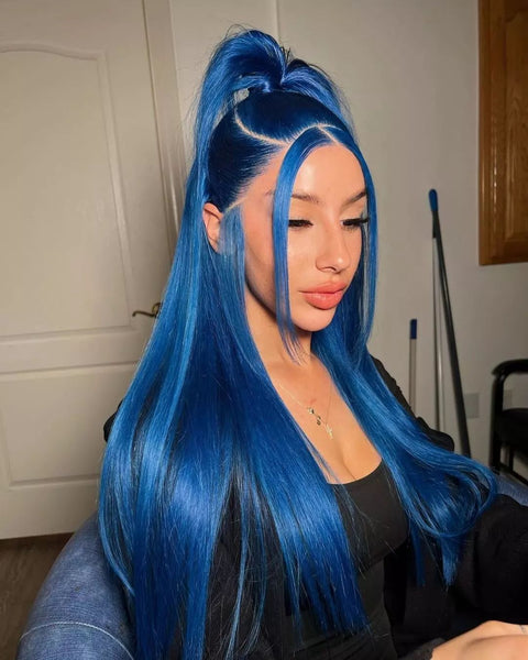 blue half up ponytail