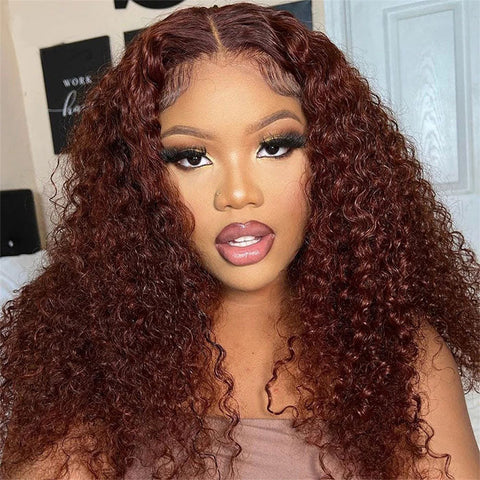 curly reddish brown pre cut lace air wig