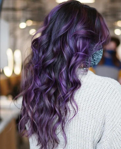 purple highlights on black hair
