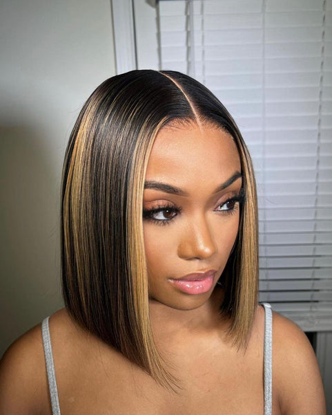 short quick weave hairstyle middle part
