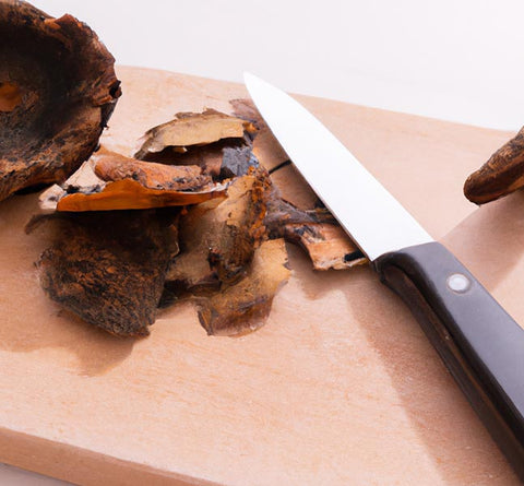 extracts mushroom decoctions chaga mushrooms on cutting board - Culinary Solvent