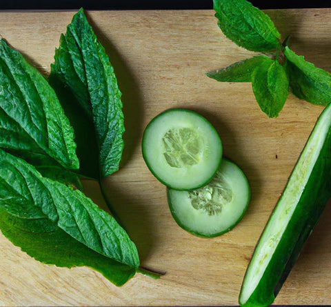 diy perfumers mint cucumber tea leaves on cutting board - Culinary Solvent