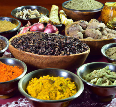 herbalists apothecary indian herbs spices in bowls - Culinary Solvent