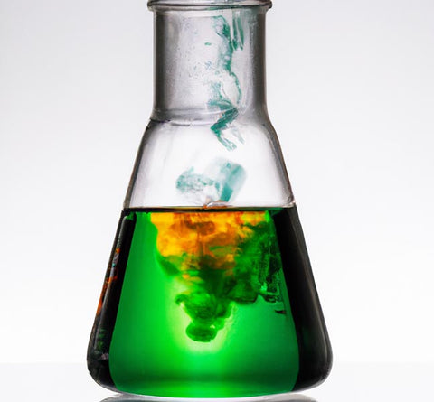 researchers scientists green orange chemical reaction in beaker - Culinary Solvent