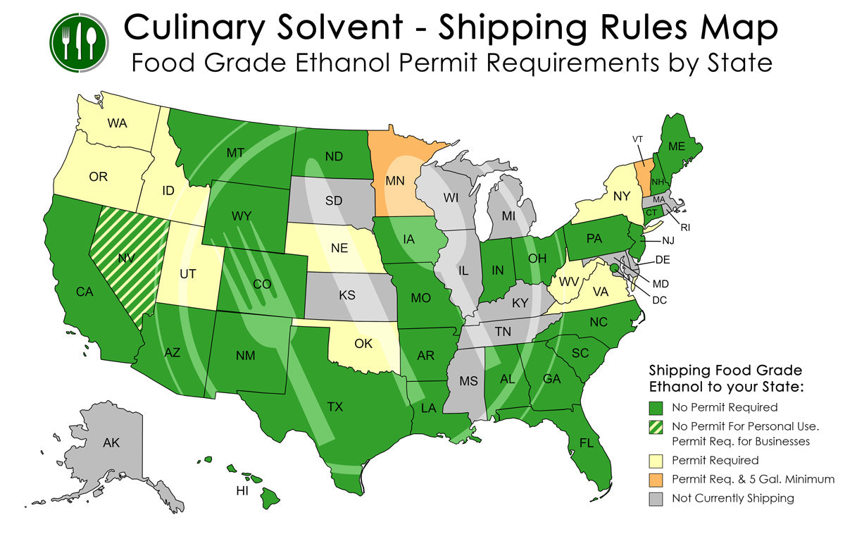 Food Grade Ethanol Permit and Shipping Rules Map - Culinary Solvent