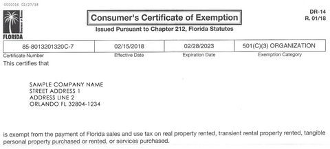 Florida Consumers Certificate Example