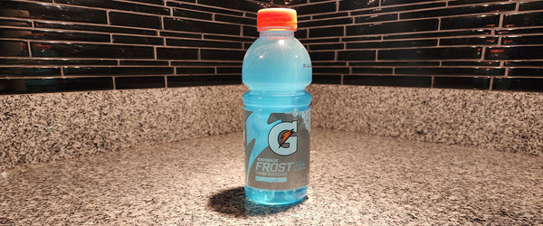 sport drink bottle colored blue with artificial blue dye