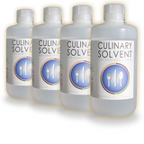 Four bottles of Culinary Solvent 200 proof food grade ethanol for herbal tinctures on a white background