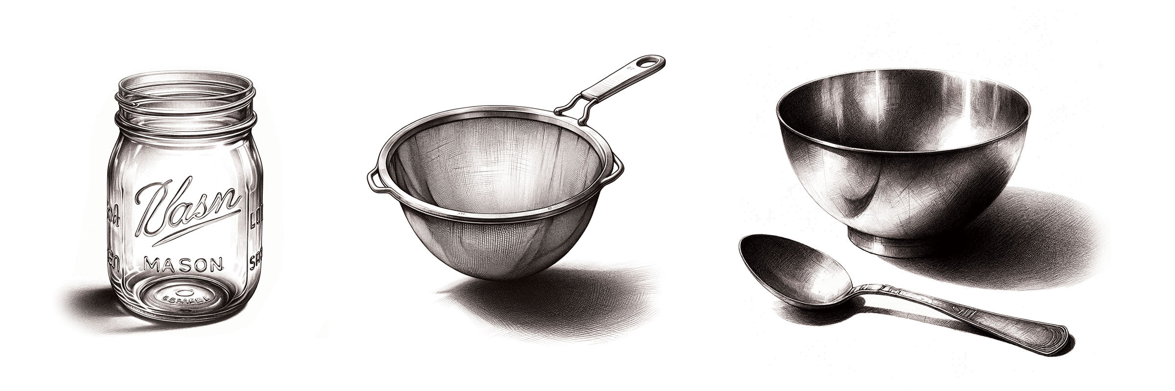 Tincture equipment - Mason jar, mesh strainer, stainless bowl, spoon