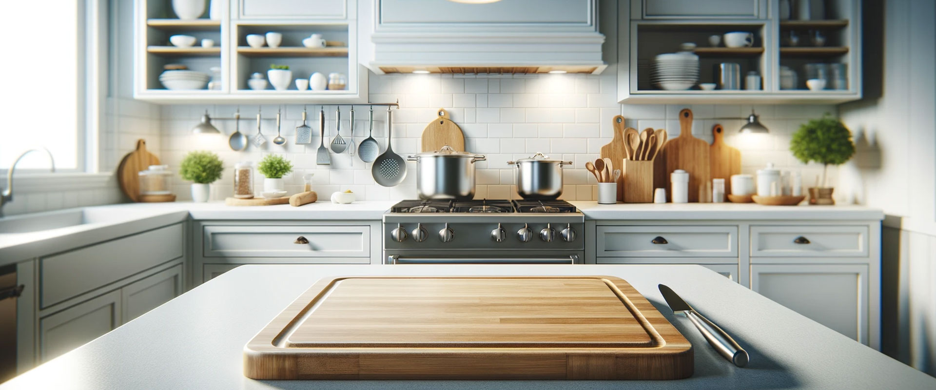 clean kitchen counter and cutting board disinfected with food grade alcohol sanitizer