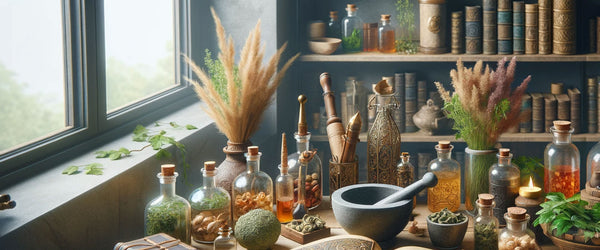 herbalists workbench for tinctures and herbal preparations