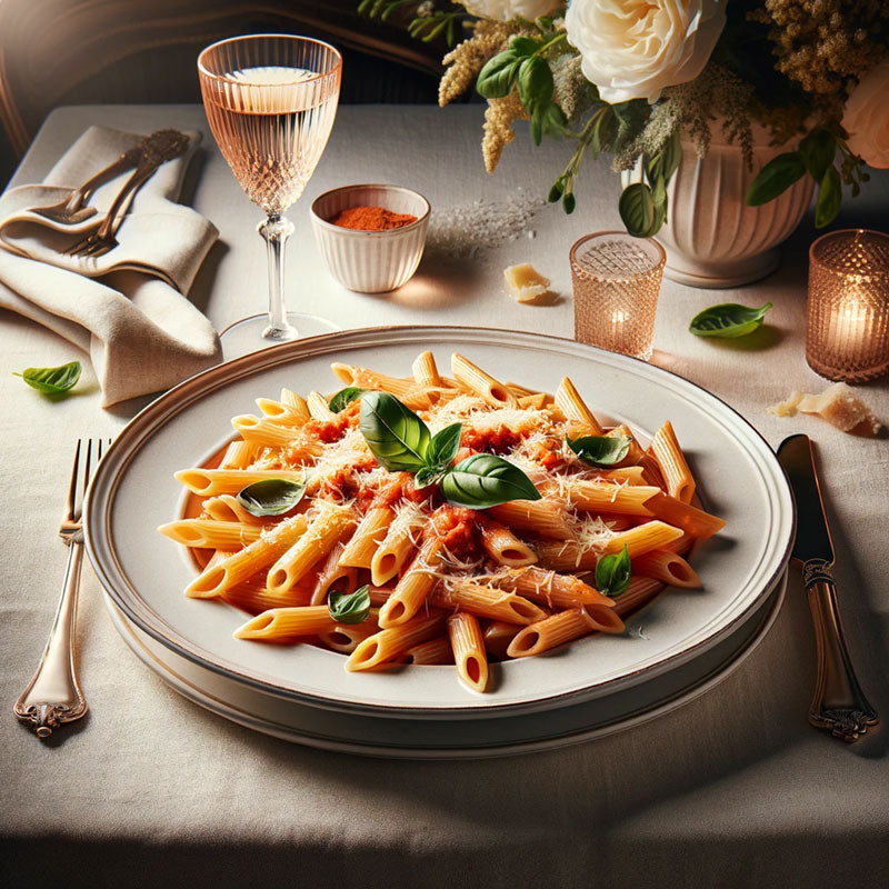 penne with vodka sauce made using food grade alcohol