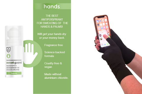 For excessive teen hand sweating try SWEAT GUARD's hands antiperspirant and fingerless gloves. 