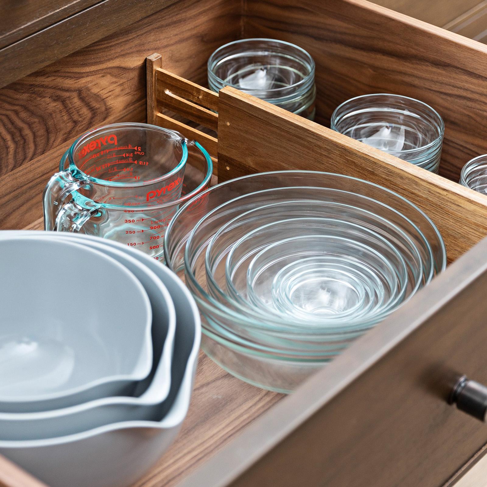 Deep drawer dishware bamboo organizer