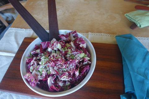 Radicchio salad with lemon-caper dressing, salad tongs