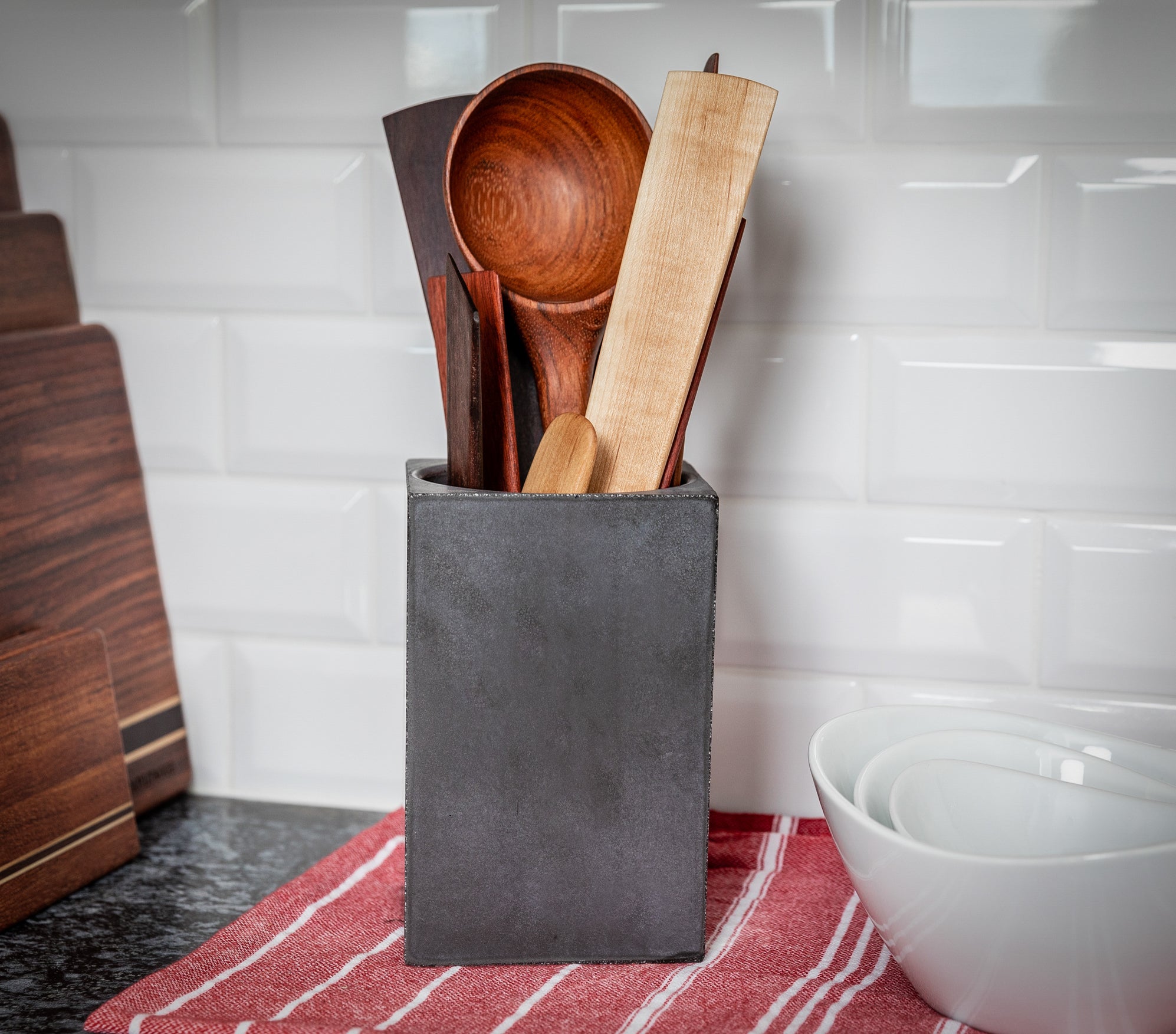 Concrete kitchen utensil caddy organizer