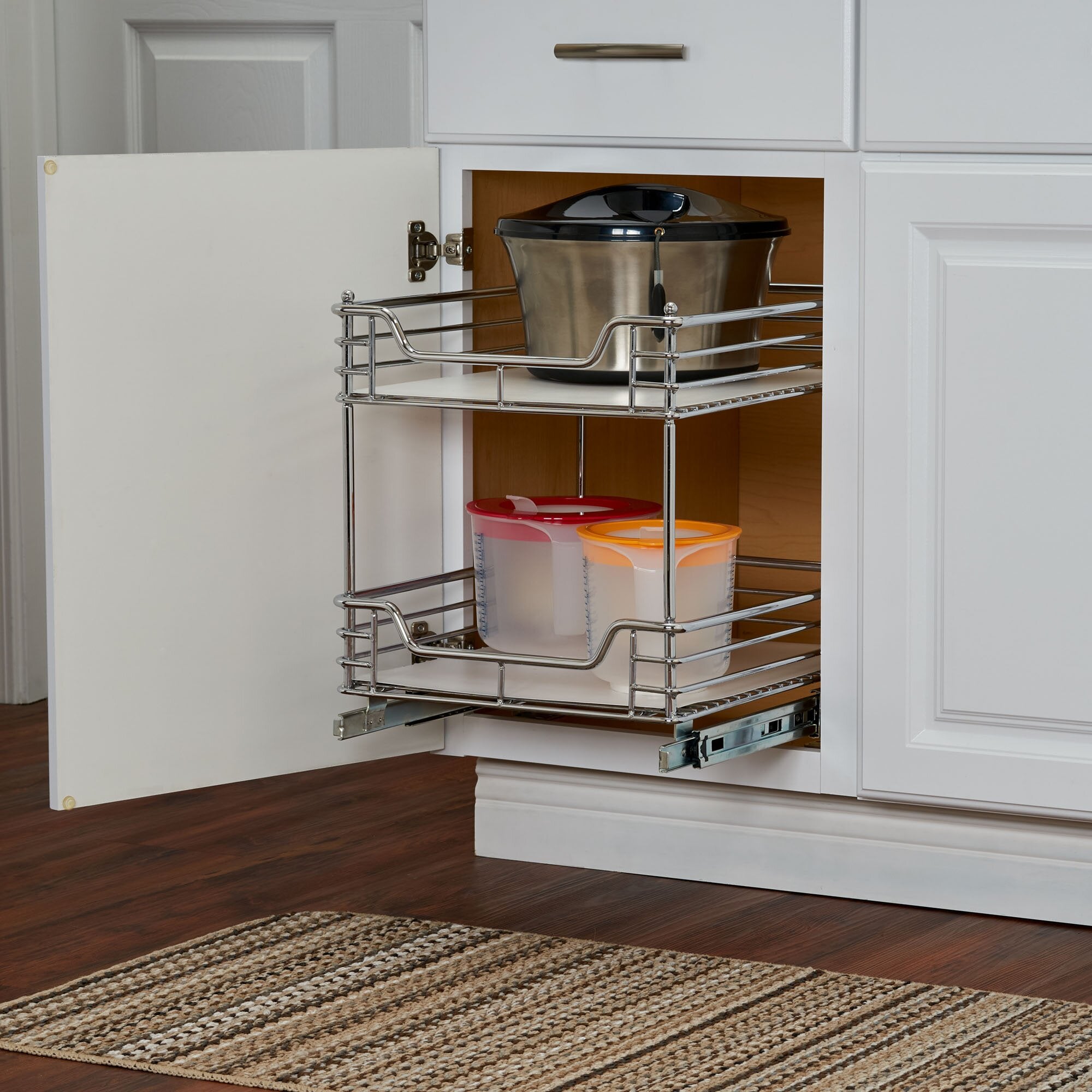 Deep drawer pull-out rack organizer for kitchen
