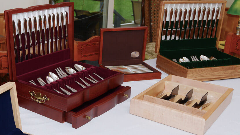 Wooden flatware organizer manufactured in US