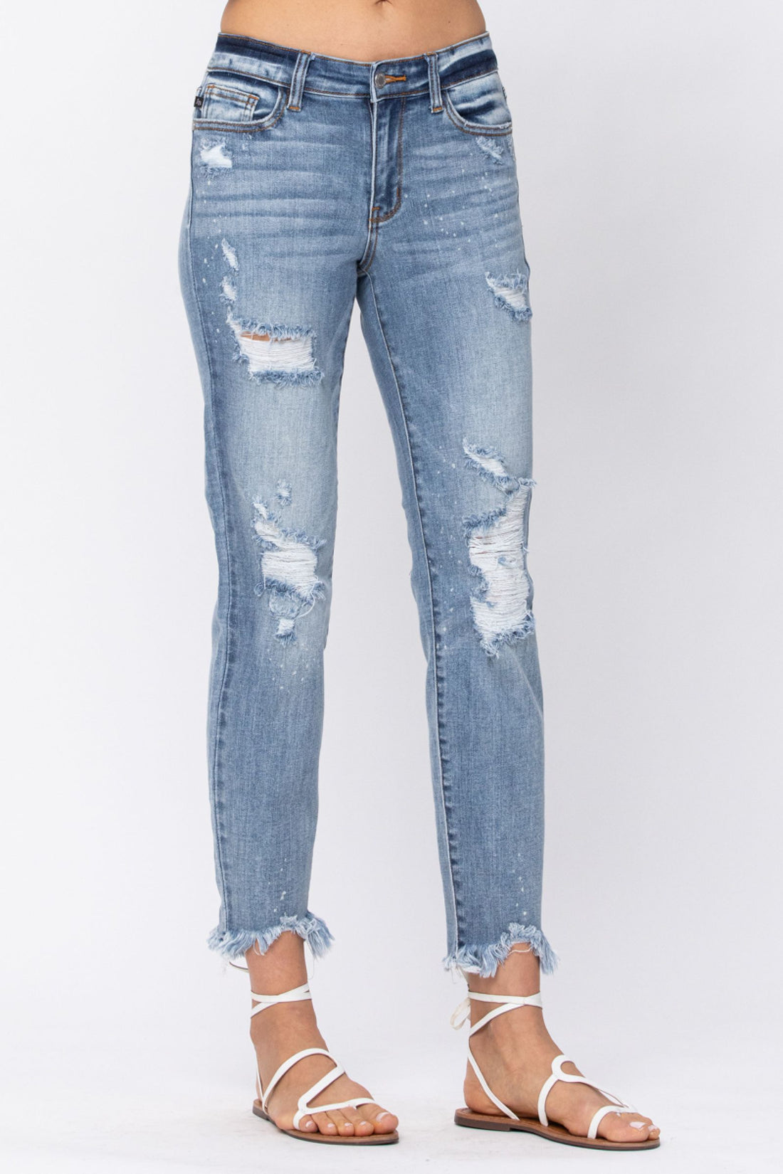 Judy Blue Destroyed Hem Bleach Splash Boyfriend Jeans