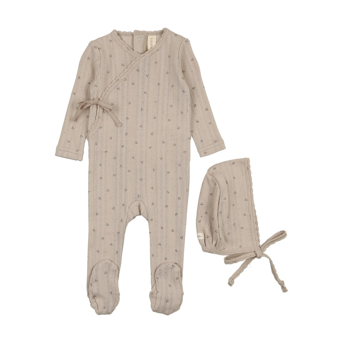 Lilette Taupe Printed Pointelle Wrap Footie Set