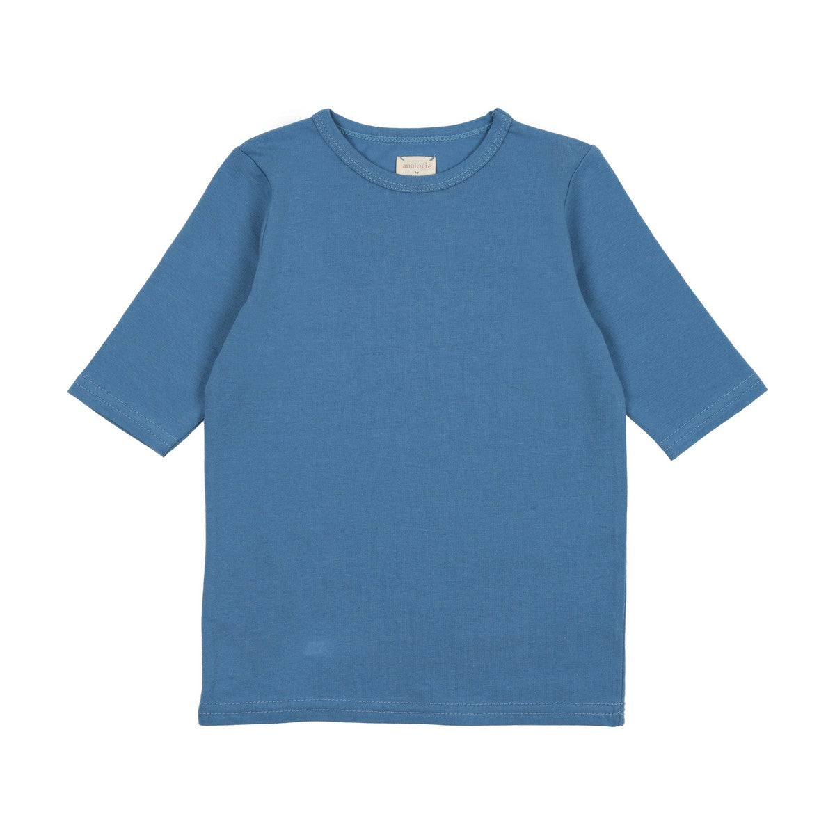 Analogie Denim Blue Cotton Three Quarter Sleeve Tee