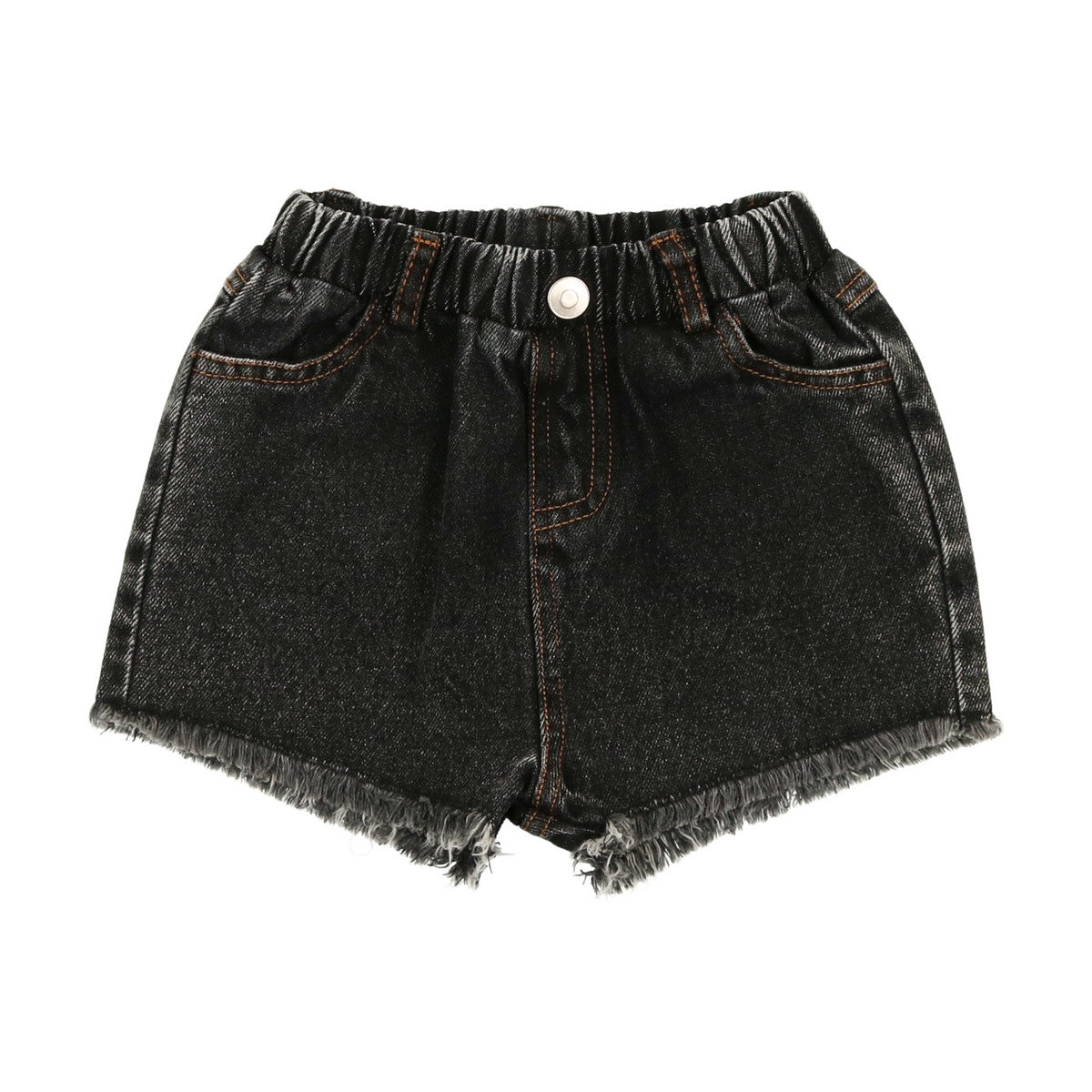 Analogie Black Denim Fringe Structured Shorts