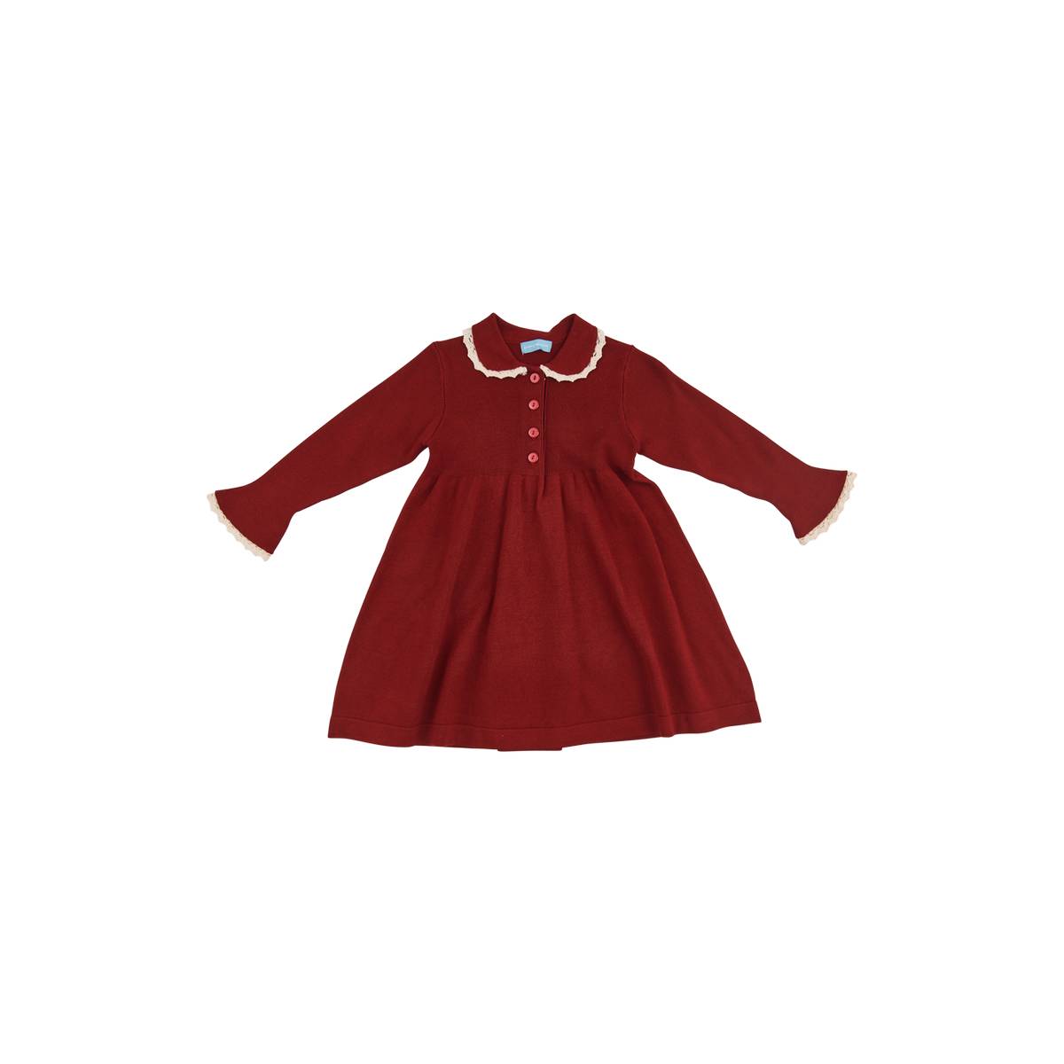 Pompomme Burgundy Lace Trimmed Collar Knit Dress
