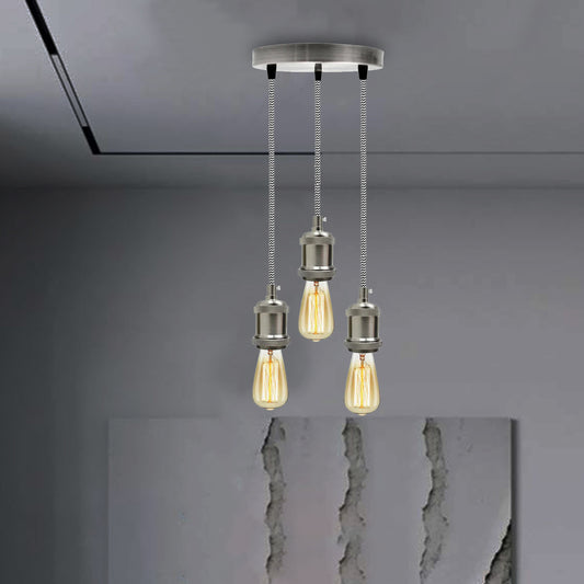 Support de lampe flexible en tissu tressé, pendentif à 3 têtes en Nickel satiné ~ 1622