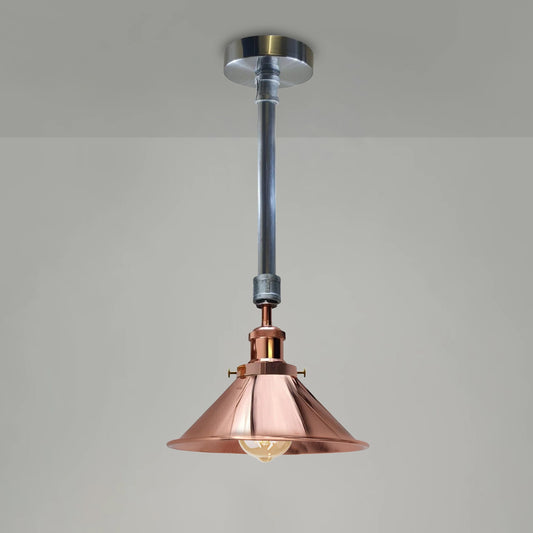 Industrial Retro Pendant Light Shade Suspended Ceiling Pipe Lights Galvanized + Rose Gold colour Metal Lamp UK~3672