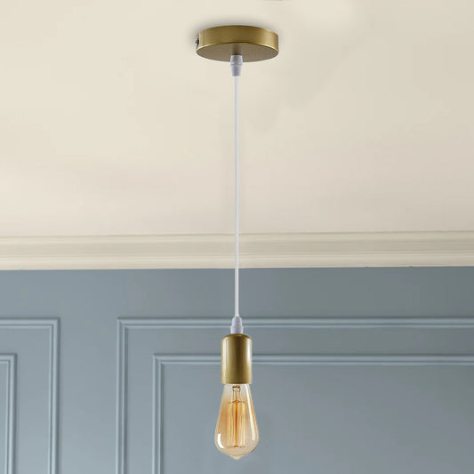 Lampe suspendue moderne en tissu, fil jaune doré, plafond en laiton jaune, Rose E27, support de lampe ~ 3682