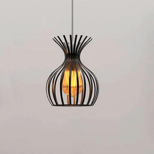 Modern Indoor Black Metal Wire Cage Lamp Shade - Application Image