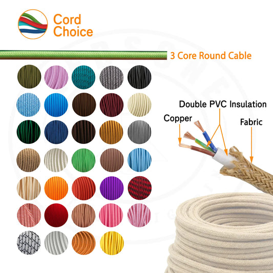 Câble flexible gris en tissu tressé vintage rond à 3 conducteurs 0,75 mm ~ 3040