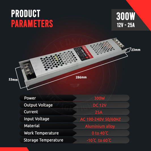 Transformateur d'alimentation pour pilote LED Ultra fin, DC12V 300W, 240V pour bande LED ~ 2354