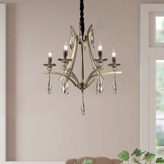 6 Light Crystal Chandelier Light Adjustable Farmhouse Candle Ceiling Pendant Fixture E14 Base Hanging Light