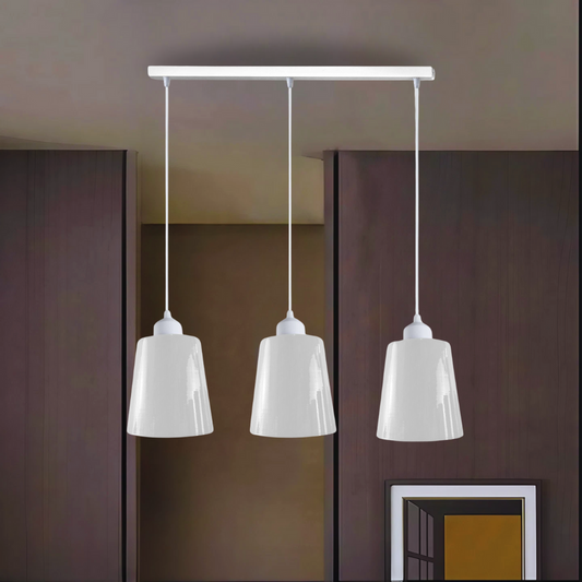 Industrial Modern Retro 3 Way Rectangle Bell shape White Pendant Light E27 UK holder~3965