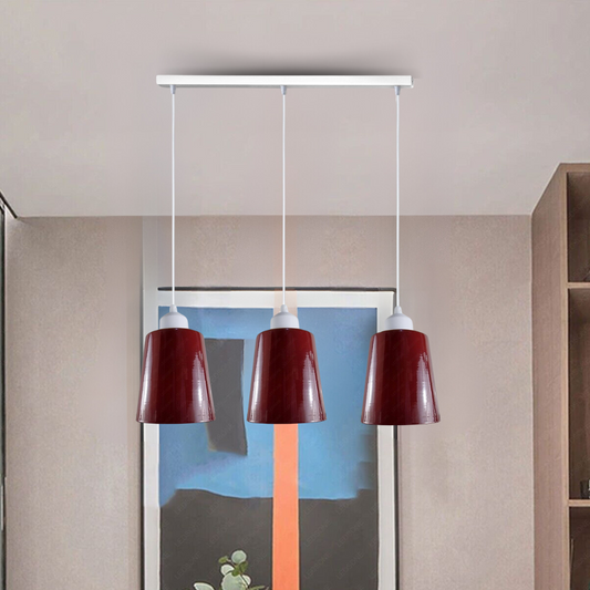 Industrial Modern Retro 3 Way Rectangle Bell shape Burgundy Pendant Light E27 UK holder~3963