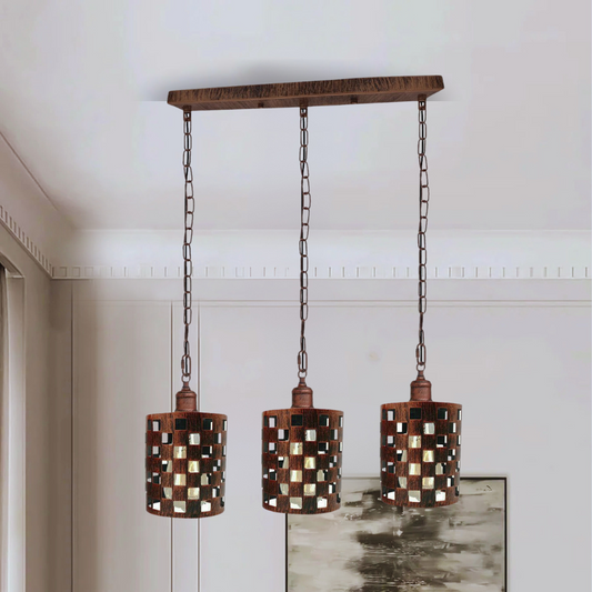 Industrial Vintage Retro Drum Cylinder shape Rustic Red Metal Ceiling 3 way rectangle Pendant cage Lights E27~3994