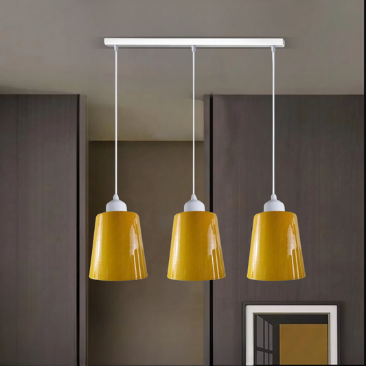 Industrial Modern Retro 3 Way Rectangle Bell shape Yellow Pendant Light E27 UK holder~3960