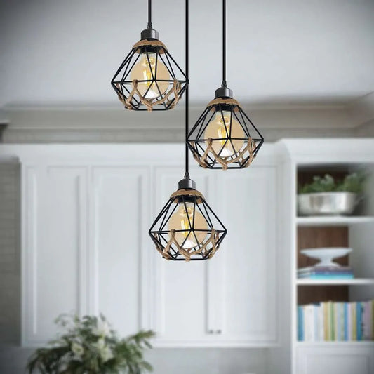 hemp covered cage ceiling pendant light fixture