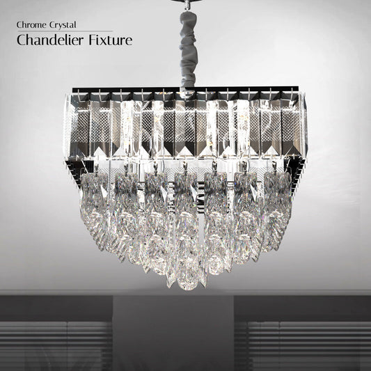 Crystal Glass Rectangular Layer Chandelier 