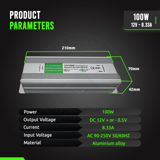 IP67 Waterproof DC 12V 100W LED Driver LED Power Supply Transformer ~3373