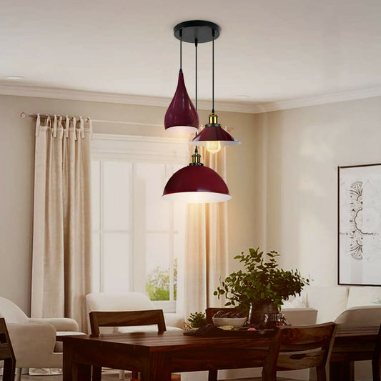 Burgundy Modern 3 Head Metal Hanging Light Shade Ceiling Pendant Light~3513 - LEDSone UK Ltd