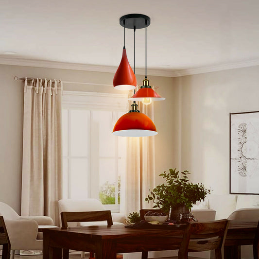 Orange Modern 3 Head Metal Hanging Light Shade Ceiling Pendant Light LEDSone UK Ltd