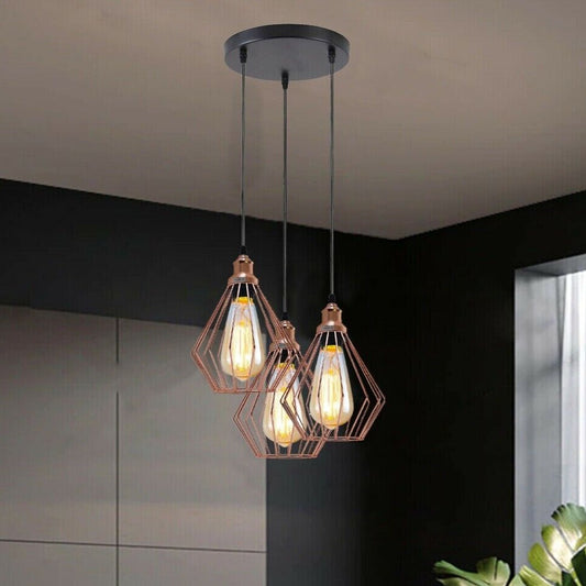 Industrial Vintage Retro Metal Ceiling 3 way Round Hanging Pendant Lights~3776 - LEDSone UK Ltd