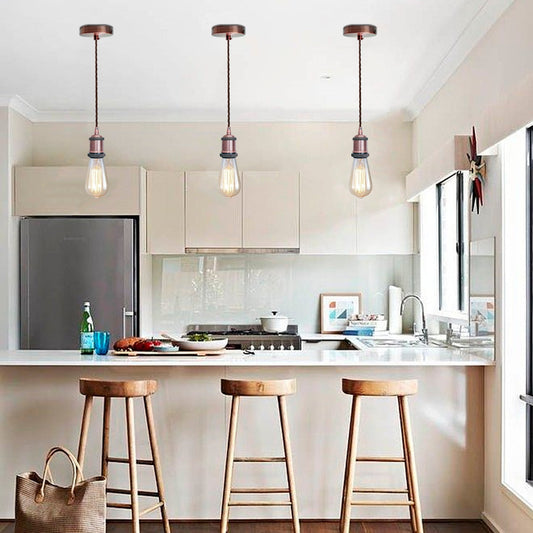 Copper Vintage Metal Ceiling Light Fitting Brown Twisted Braided Flex 2m E27 Lamp Holder Suspended Pendant Light Fitting Kit for Indoor Lightings