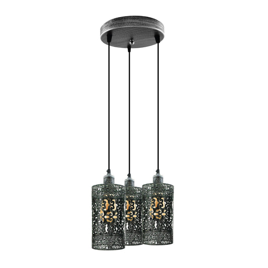 Industrial Retro pendant light 3 way Round ceiling base brushed finished Metal Ceiling Lamp Shade Pendant E27 lamp base for Home Living room Office Kitchen Restaurant