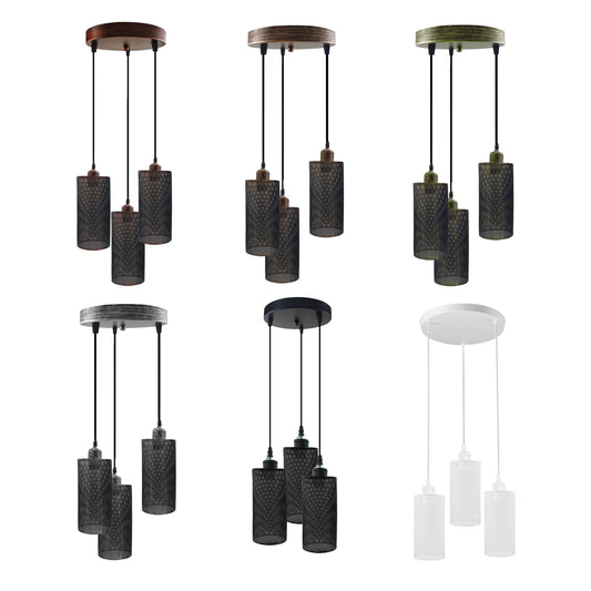 Industrial vintage Retro3 way Round ceiling Various colours cage pendant light E27 Uk Holder~3968 - LEDSone UK Ltd